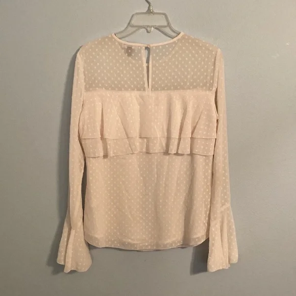 Chelsea 28 cream swiss dot sheer ruffle blouse size M - Picture 3 of 4